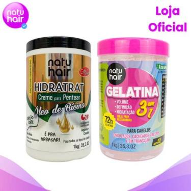 Imagem de Kit Creme Para Pentear Óleo de Rícino + Gelatina 3 em 1 - Natuhair Cos