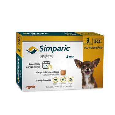 Imagem de Simparic Antipulgas e Carrapatos Para Cães 1,3 a 2,5kg com 3 Comprimidos