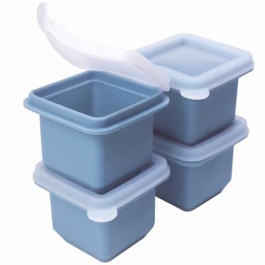 Imagem de Bandeja de silicone para freezer de 1/2 xícara com tampa – Pacote com 4 moldes de silicone para congelamento de vários molhos e outros pratos, faz 4 porções de cubos perfeitos de 1/2 xícara (pacote