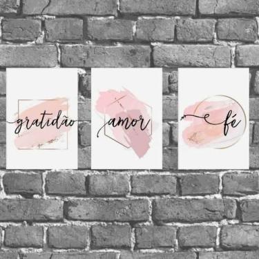Imagem de Kit 3 Placas Gratidão Amor E Fé 18X27Cm - Quadros On-Line