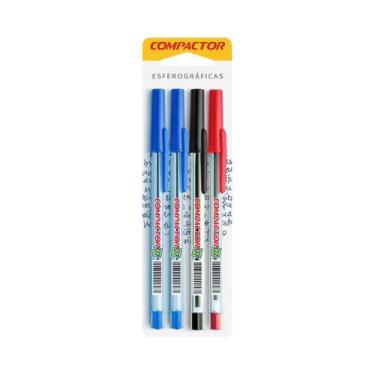 Imagem de Caneta esferográfica Compactor 0.7mm kit com 4 unidades, 2 azul, 1 pre
