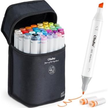 Imagem de Ohuhu Marcadores de álcool-40 Cores-Double Tipped Art Marker Set para Artistas Adultos Ilustração de Coloração - tinta reabastecedora à base de Álcool-Chisel & Fine Dual Tips - Oahu of Ohuhu Marker
