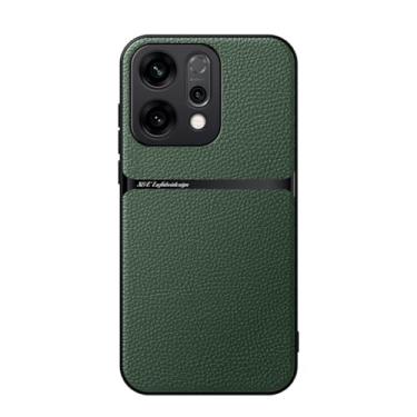Imagem de Kepuch Capa para Oppo Reno 14 - Litchi Grano Case Placa de Metal Embutida - Verde