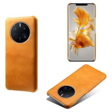 Imagem de Capa para Huawei Mate 50 PRO,Proteção contra quedas,Casca de volta de cor sólida simples,Design de couro de imitação de plástico-Orange