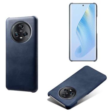 Imagem de Capa para Honor Magic 5,Proteção contra quedas,Casca de volta de cor sólida simples,Design de couro de imitação de plástico-Blue