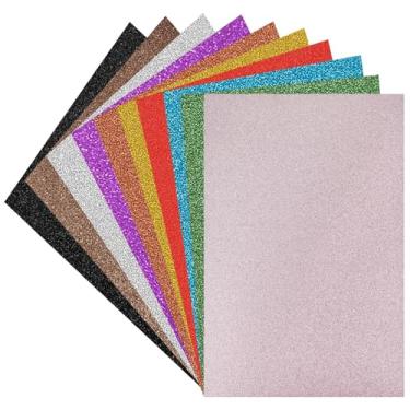 Imagem de 20 folhas de papelão com glitter, 10 cores, 21 x 28 cm, papel de cartão brilhante premium pesado de 250 g/m² para fazer cartões, artesanato, decoração de festa, material escolar para estudantes (cores