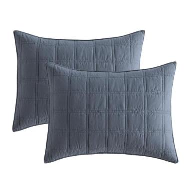 Imagem de HORIMOTE HOME Fronhas acolchoadas 100% algodão, tamanho king, aço azul, pré-lavadas, pacote com 2, 50,8 x 91,4 cm, fronhas confortáveis, com costura respirável, capa decorativa para cama em padrão