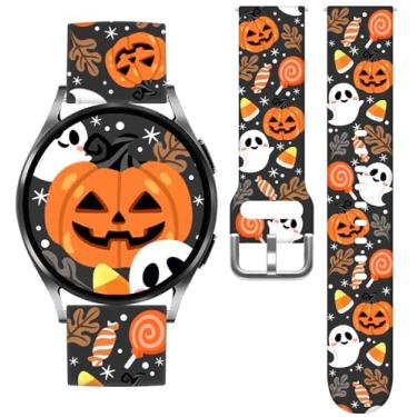 Imagem de Vieeki Pulseiras de relógio abóbora de Halloween compatíveis com Samsung Galaxy Watch 40 mm, 41 mm, 42 mm, 44 mm, 45 mm, 46 mm, pulseira de silicone de substituição de padrão de 20 mm para Galaxy Watch 5 / Watch 5 Pro / Watch 4 / Watch 4 Classic / Watch 3 (41 mm) / Watch Active 2 / Watch Active / Wa