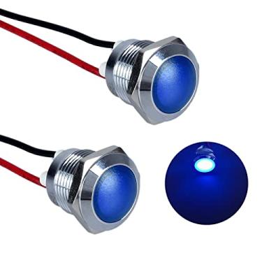 Imagem de DMWD 2 peças 12 mm 1/2 polegada 12 V-24 V luz indicadora LED esférica lâmpada de sinal redonda esférica furo de montagem 1,2 cm à prova d'água com fio de 15 cm para carro, caminhão, barco, LED azul