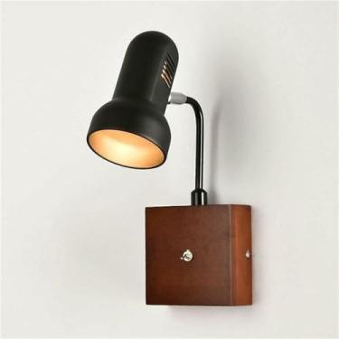 Imagem de WLHAZMWY Lâmpada de parede moderna europeia de madeira ajustável E27 Arandela de ferro minimalista luminária de leitura de metal