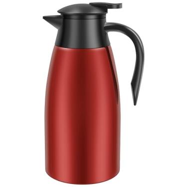 Imagem de Garrafa térmica de café de aço inoxidável 2L/1,927 g, jarro isolado a vácuo para bebidas quentes/frias, retenção de temperatura 24 horas para casa, escritório e acampamento (vermelho)