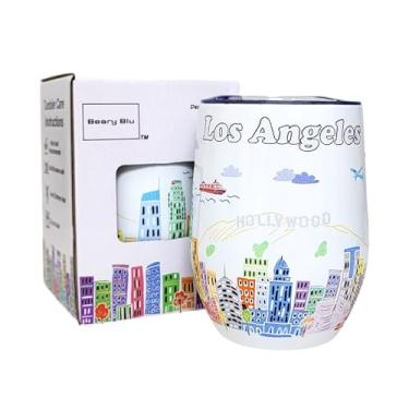Imagem de Beary Blu City Themed Artwork Série de copos de 355 ml - Projetado nos EUA - Copo isolado a vácuo com tampas - Caneca de viagem de aço inoxidável para vinho e café, água, para bebida quente e fria