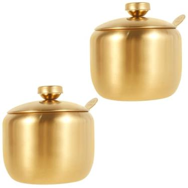Imagem de kaimenhong 2 peças de açucareiro de aço inoxidável com colher de tampa, dispensador de café e açúcar, tigela de açúcar para acessórios de barra de café, conjunto de recipientes de açúcar salgado para