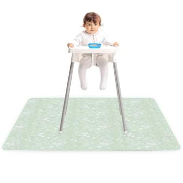 Imagem de Tapete de respingo para cadeira alta para bebês de 138 cm, tapete impermeável para derramamento de comida de bebê, tapete antiderrapante para piquenique, portátil para cadeira alta (verde)