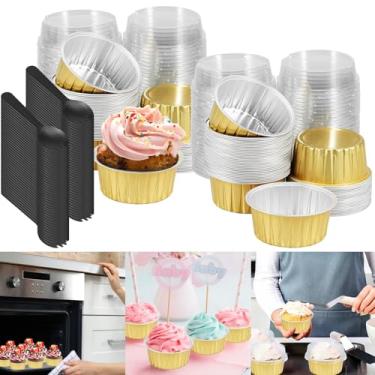 Imagem de DJAPWPX - Copos de folha de alumínio, suporte versátil para cupcake portátil, suportes de ramekin de pudim de sobremesa, ramequins de folha de alumínio reutilizáveis, formas de folha de alumínio