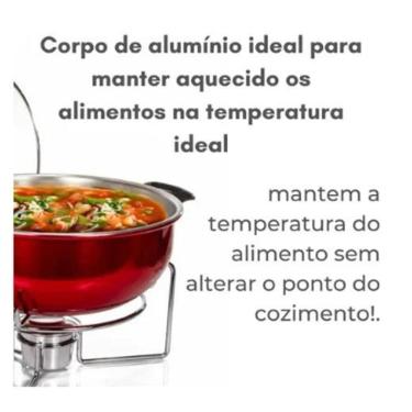 Imagem de Rechaud Panela Redondo Alumínio Vermelho Tampa Vidro An0722