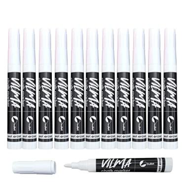 Imagem de VILMA Marcadores brancos de giz líquido apagáveis a úmido para placas de quadro-negro, janelas, quadros-negros, vidro, pacote com 12