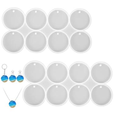 Imagem de Molde de silicone de círculo plano brilhante 16Cavity de 5 cm com furo, moldes de círculo de resina, pingente/brindes/molde de chaveiro redondo, chaveiro de resina para moldes de etiquetas de animais