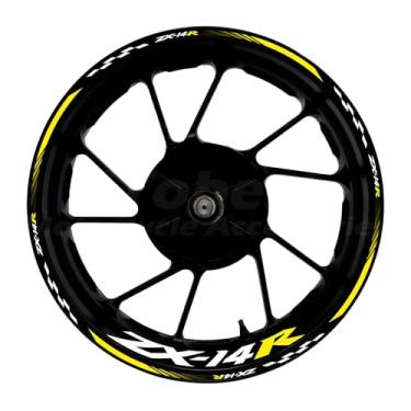 Imagem de Awonderful Kit de listras refletivas para motocicleta, adesivos de aro de roda de vinil compatíveis com Kawasaki ZX-14R 2006-2021 (amarelo)