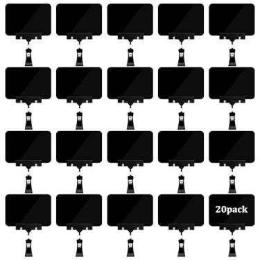 Imagem de Pacote com 20 mini placa de plástico para quadro-negro, exibição de etiqueta de preço com clipes rotativos, suporte de clipe de placa de mercadoria giratório de cabeça dupla, suporte de quadro negro