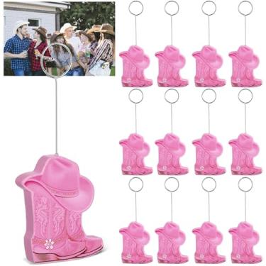Imagem de Highergo 12 peças de botas de caubói porta-números de mesa porta-cartões de balão de foto de madeira bonito cowboy imagem número placa clipes de imagem suportes para festa ocidental aniversário festa