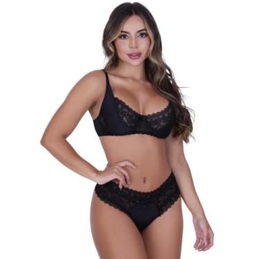 Imagem de Conjunto Lingerie Rendado com Aro Vellfer VF-87, Preto, G