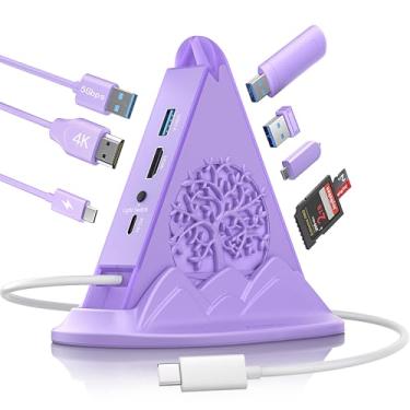 Imagem de Hub USB C 8 em 1, estação de ancoragem RGB roxa com 4K HDMI, 100W PD, USB 3.0 de 5 Gbps, leitor de cartão SD/TF, adaptador tipo C para MacBook Air, Dell XPS, Surface, etc.