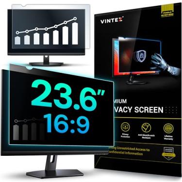 Imagem de VINTEZ Tela de privacidade 16:9 de 23,6 polegadas para monitor de computador e laptop - película protetora antirreflexo, filtro de luz azul, proteção ocular - protetor de privacidade de tela de