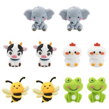 Imagem de Echoed Elegance 10 contas focais de silicone para canetas, 5 formas mistas, contas ecológicas de grau alimentício de 23 a 30 mm para fabricação de joias DIY, 2 peças/estilo (3D-Animal-A)