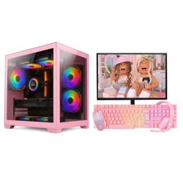 Imagem de PC Gamer Alligator Shop Rosa Pink Feminino Intel i5 3470 GeForce GT 730 4GB Memoria 16GB DDR3 SSD 240GB Monitor 20
