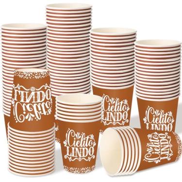 Imagem de Havawish 100 Pcs Copas De Barro Mexicanas Cielito Lindo Cups 9 oz Party Decoration Mexican Dinnerware Terracotta Flower Clay Disposable Paper Cups for Wedding Baby Shower Party Supplies Decoration