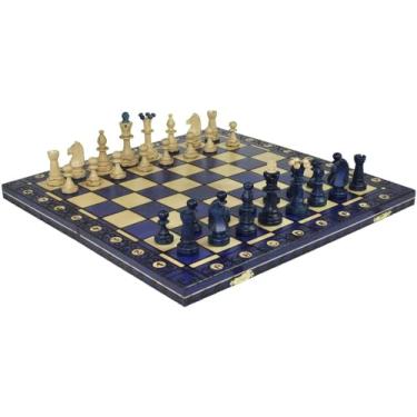 Imagem de Handmade European Wooden Chess Set with Wood Chess Pieces – Decorative Box with Storage Tray – Rustic Classic Board Game (Senator Blue)