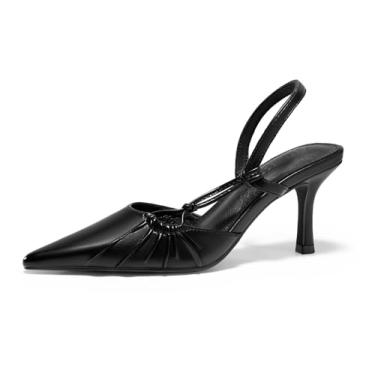 Imagem de Coutgo Sapato social feminino com salto gatinho fechado bico fino D'Orsay para festa de casamento, Preto, 37