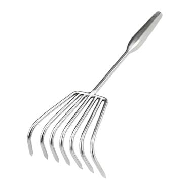 Imagem de Dualoai Ferramenta de escavação de jardim com ancinho de mão, ferramenta multifuncional de aço inoxidável para soltar solo e pentear a praia, Sete Dentes