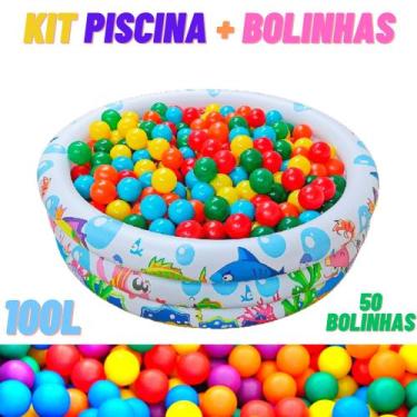 Imagem de Piscina Infantil Criança 100 Litros Estampada Com 50 Bolinhas Colorida