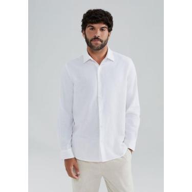 Imagem de Camisa Masculina Manga Longa Slim Com Linho - Hering, P, Branco