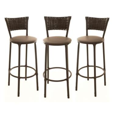 Imagem de KIT 3 Banquetas Alta Encapada Junco CAFÉ Area de Lazer Cozinha Bancada