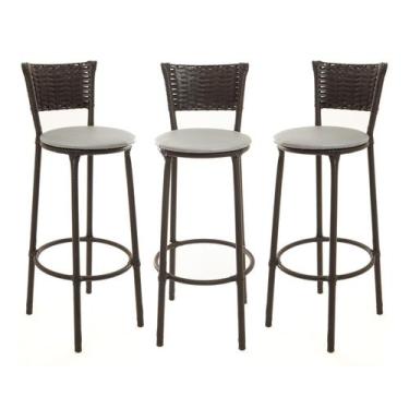 Imagem de KIT 3 Banquetas Alta Encapada Junco CAFÉ Area de Lazer Cozinha Bancada