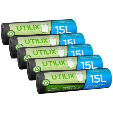 Imagem de Kit 5 Sacos Para Lixo Preto 15L 60un - Utilix - Dover Roll