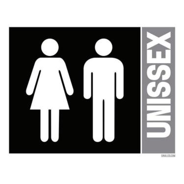 Imagem de Placa Banheiro Sinalização Masculino Feminino Unissex 36X46