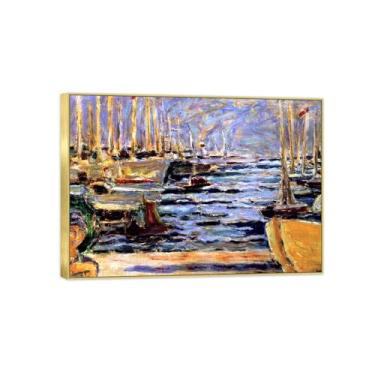 Imagem de Impressão em tela famosa pintura de paisagem arte de parede - barcos - pôster com moldura dourada para decoração de casa 70 x 100 cm 27 x 39 pol