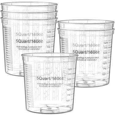 Imagem de Maxdot 6 peças de copos de mistura de plástico graduado de 5 Quart/3,600 g, pintura automotiva, resina epóxi, artes acrílicas, artesanato, descartáveis ou reutilizáveis, graduados, proporções de