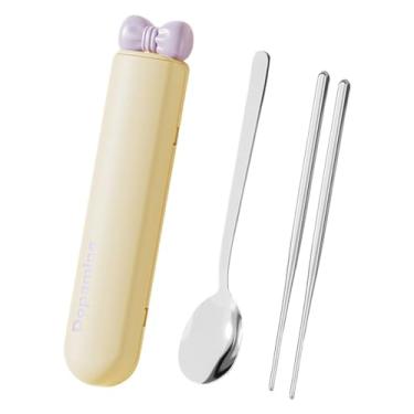 Imagem de Generic Conjunto de talheres portáteis com colher e pauzinhos, utensílios de viagem para acampamento, estudantes e restaurantes, Amarelo 3 Peças