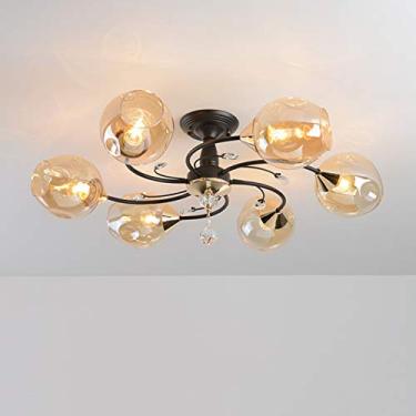 Imagem de Lustre de cristal moderno, luminária pendente preta, luminária de teto de meados do século, compatível com sala de jantar, quarto, sala de estar, lâmpadas E27 (azul, 6 cabeças)