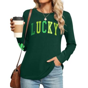 Imagem de Camisa feminina Ithalt St Patricks Day Lucky Irish Shamrock Green