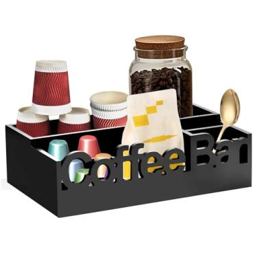 Imagem de Organizador de café de madeira maciça, suporte de cápsulas de café, fácil de usar, cesta organizadora de armazenamento de condimentos para uso doméstico (preto)