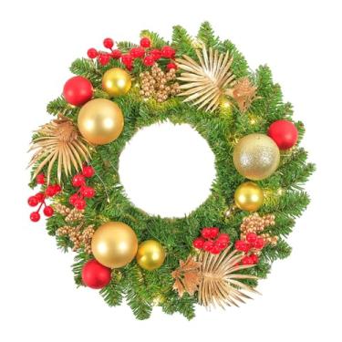 Imagem de Wswqop Guirlanda de Porta de Natal com Folhas Verdes, Guirlanda Artificial para Casamento, Decoração Pendurada para Festa Ao Ar Livre, Janela de Cas, Bola de Ouro 30x8cm
