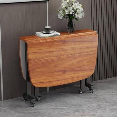 Imagem de Mesa Dobrável Fjmbd Para Jantar Com Roda Universal - Mesa De Jantar Extensível De Madeira Para Economia De Espaço, Design De Borda Redonda, Brown, 100x60x75CM