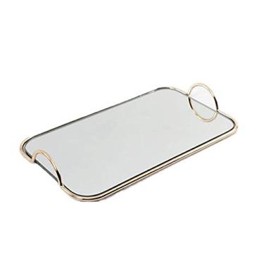 Imagem de Travessas de servir, bandeja espelhada dourada para cozinha, mesa de café, decoração de casa, prato de café da manhã para mesa de café da manhã, chá, comida (cor: Tamanho da cor: 56 x 30 x 5 cm)