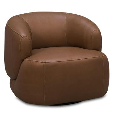 Imagem de Poltrona Decorativa Giratória Orgânica Para Sala Living Begur L06 Couro Marrom Claro - Lyam Decor